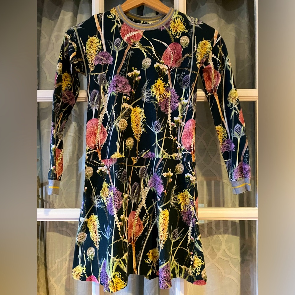Molo sz 140 (10 years) Conny long sleeve cotton dress, cuff & collar details EUC